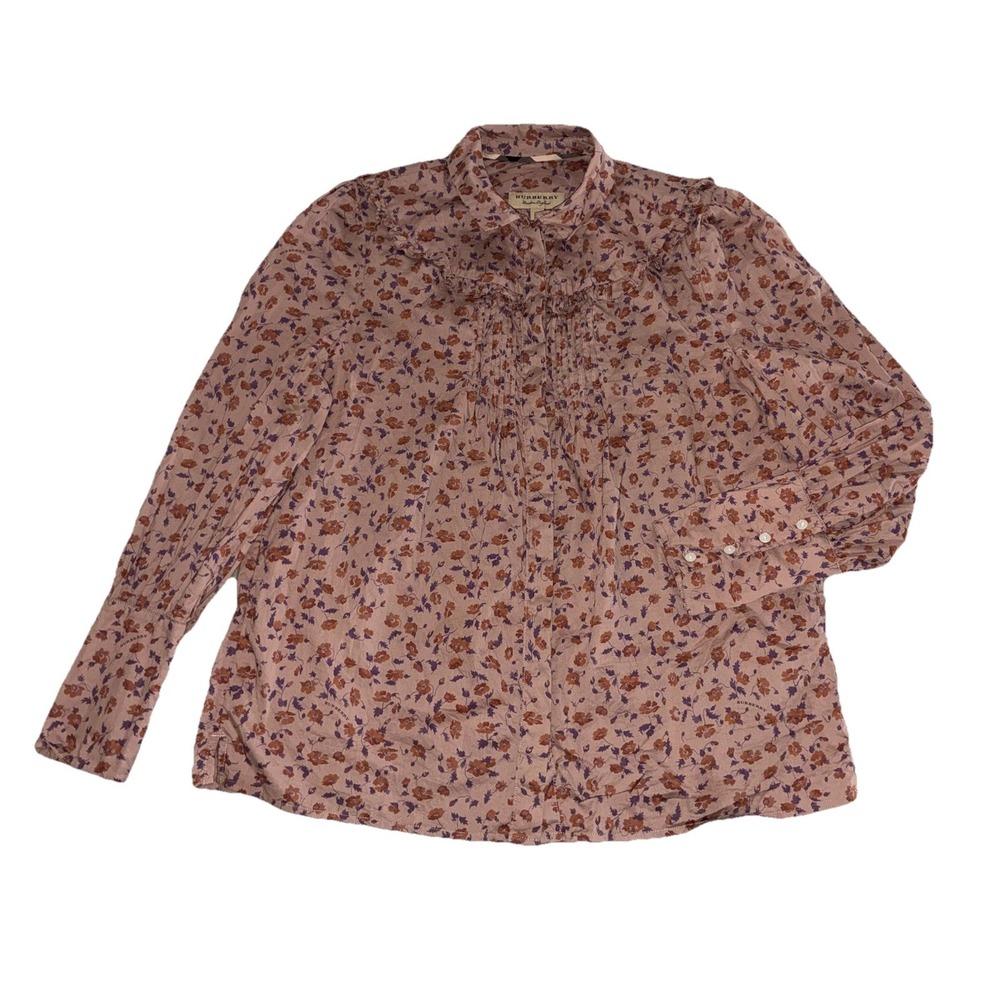 Burberry Shirt Women's 8 Pink Floral Logo Ruffle Granny Cottage Core Peasant